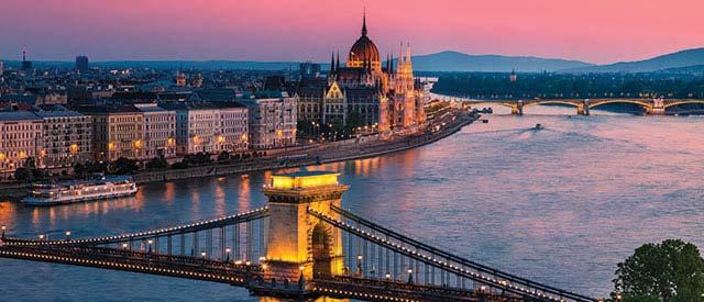 Eastern European city at sunset